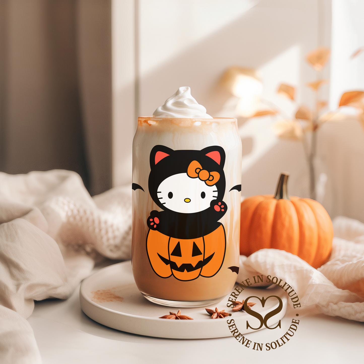 Spooky Kitty Glass Cup 16 Oz