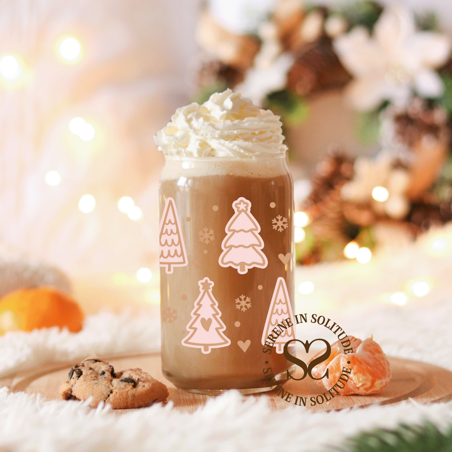Pink Christmas Tree Glass Cup 16 Oz
