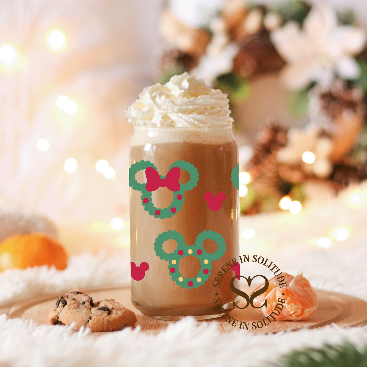 Christmas Wreath Glass Cup 16 Oz