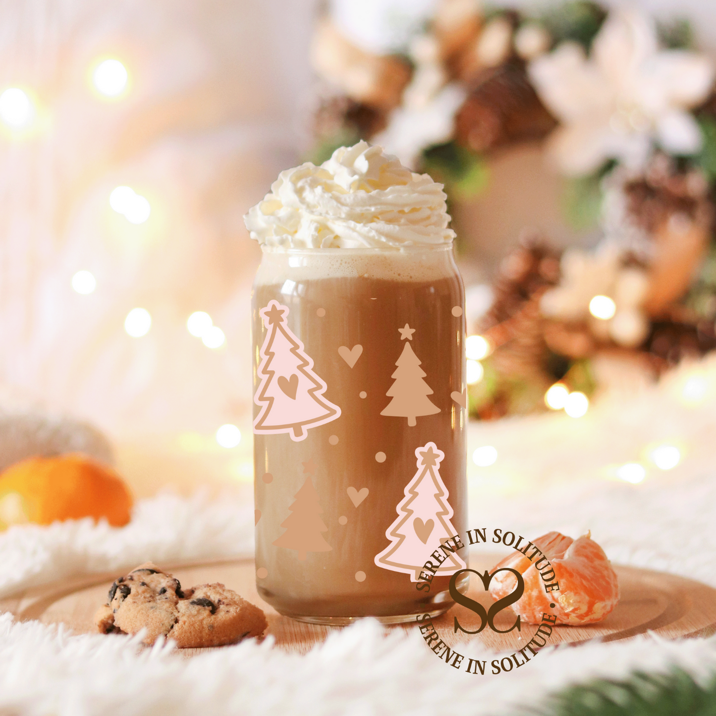 Pink Christmas Tree Glass Cup 16 Oz