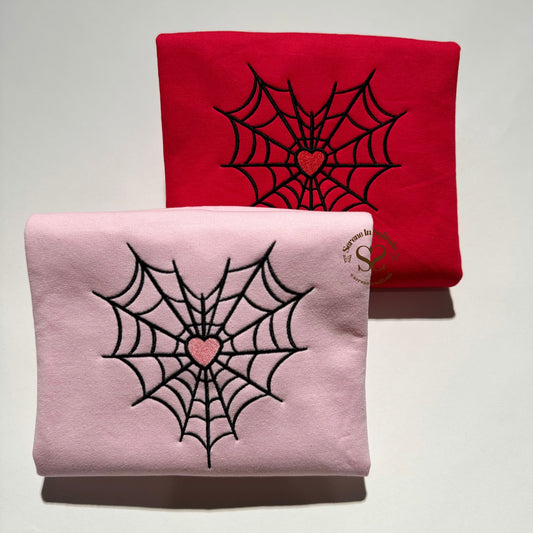 Embroidered Spider Web Heart Sweatshirt