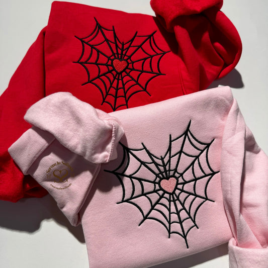 Embroidered Spider Web Heart Sweatshirt