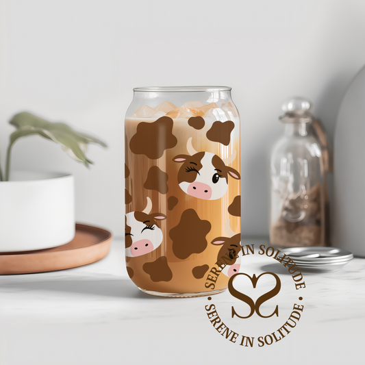 Chocolate Cow Glass Cup 16 Oz